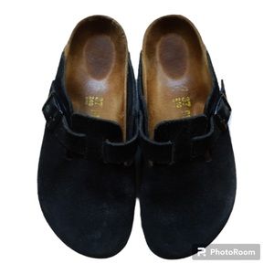 Birkenstock Black Boston Suede Leather Clog Size 37 (Womens 6-6.5)